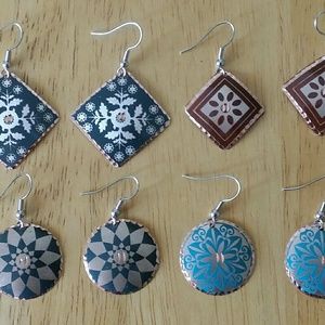 Turkish Copper and Silver Handpainted Earrings